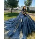 Navy Blue Quinceanera Dress Cape Sleeve Two Piece Birthday Party Gowns Gold Lace Appliques Sweetheart Neck Wear Pageant