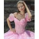 Pink Quince Dress Puff Sleeve Lace Appliques Birthday Party Gowns Sweetheart Crystal Girls Ball Gown Sweet 16 Dresses