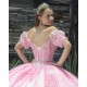 Pink Quince Dress Puff Sleeve Lace Appliques Birthday Party Gowns Sweetheart Crystal Girls Ball Gown Sweet 16 Dresses