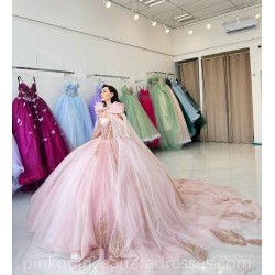 Cape Sleeve Pink Quinceanera Dress Sweet 15 Gowns Lace Appliques Wear Pageant Sweetheart Neck 2024 Ball Gown Princess Dresses