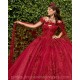 Girls Ball Gown Sweet 16 Dresses Red Quince Dress Sweetheart Neck Appliques Lace Vestidos De 15 Anos Sequin Wear Pageant With Cape Sleeve