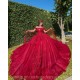 Girls Ball Gown Sweet 16 Dresses Red Quince Dress Sweetheart Neck Appliques Lace Vestidos De 15 Anos Sequin Wear Pageant With Cape Sleeve