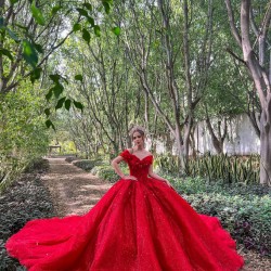 Off Shoulder Red Quinceanera Dress Vestidos De 15 Anos Sequin Wear Pageant Sweetheart Neck Sweet 15 Prom Party Dresses