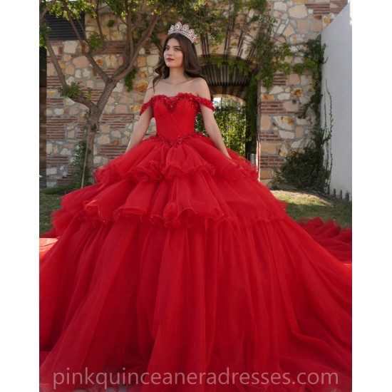 Red Quinceanera Dresses Sweetheart Neck Off Shoulder 2024 Ball Gown Princess Dress Tiered Vestidos De 15 Anos