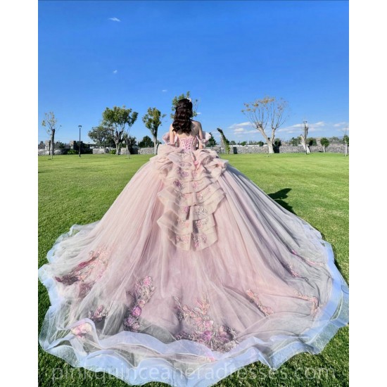 Off Shoulder Rose Gold Quinceanera Dress Lace Appliques Birthday Party Dresses Sweetheart Neck Vestidos De 15 Anos