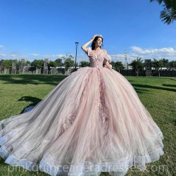 Off Shoulder Rose Gold Quinceanera Dress Lace Appliques Birthday Party Dresses Sweetheart Neck Vestidos De 15 Anos