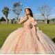 Off Shoulder Rose Gold Quinceanera Dress Lace Appliques Birthday Party Dresses Sweetheart Neck Vestidos De 15 Anos