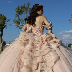 Off Shoulder Rose Gold Quinceanera Dress Lace Appliques Birthday Party Dresses Sweetheart Neck Vestidos De 15 Anos