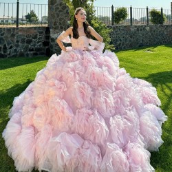 Ruffled Pink Quince Dress Sweetheart Neck Girls Sweet 16 Dresses Lace Vestidos De 15 Anos Off Shoulder Wear Pageant