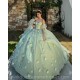 Sweetheart Neck Sage Green Quince Dress Girls Sweet 16 Dresses Sequin 3D Flowers Vestidos De 15 Anos Wear Pageant