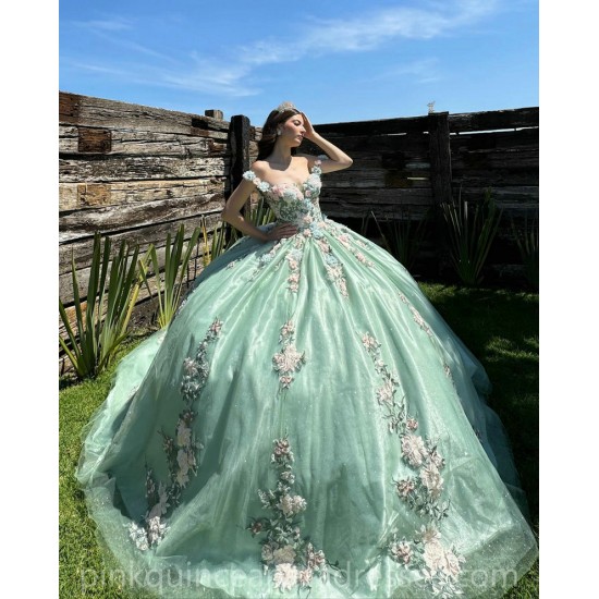 Sage Green Quinceanera Dress Sweetheart Neck Birthday Party Dresses Off Shoulder Lace Appliques Vestidos De 15 Anos