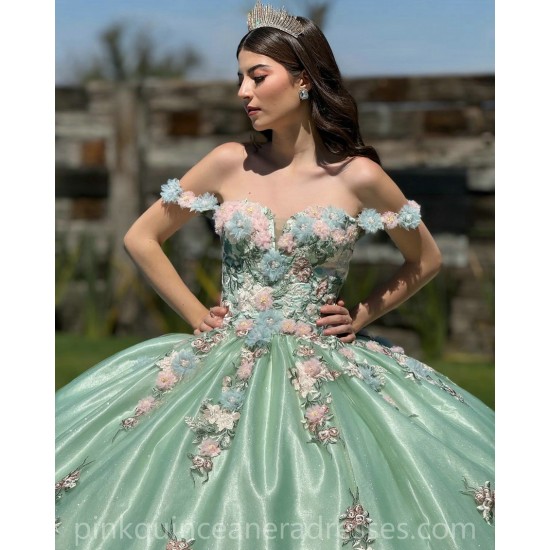 Sage Green Quinceanera Dress Sweetheart Neck Birthday Party Dresses Off Shoulder Lace Appliques Vestidos De 15 Anos