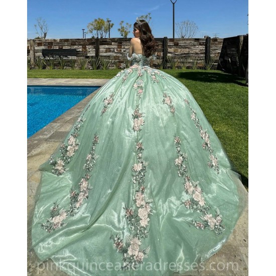 Sage Green Quinceanera Dress Sweetheart Neck Birthday Party Dresses Off Shoulder Lace Appliques Vestidos De 15 Anos