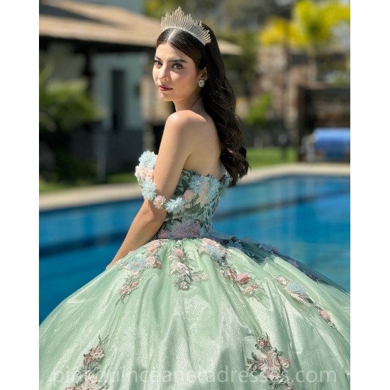 Sage Green Quinceanera Dress Sweetheart Neck Birthday Party Dresses Off Shoulder Lace Appliques Vestidos De 15 Anos