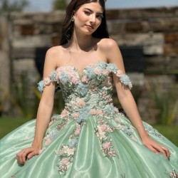 Sage Green Quinceanera Dress Sweetheart Neck Birthday Party Dresses Off Shoulder Lace Appliques Vestidos De 15 Anos