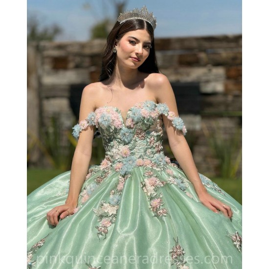 Sage Green Quinceanera Dress Sweetheart Neck Birthday Party Dresses Off Shoulder Lace Appliques Vestidos De 15 Anos