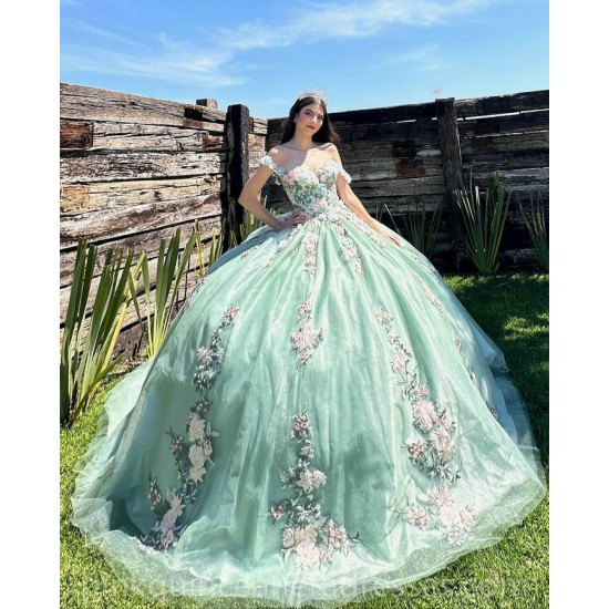 Sage Green Quinceanera Dress Sweetheart Neck Birthday Party Dresses Off Shoulder Lace Appliques Vestidos De 15 Anos