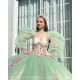 Sage Green Quinceanera Dresses Jacket V Neck 2024 Ball Gown Princess Dress Lace Appliques Vestidos De 15 Anos