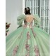 Sage Green Quinceanera Dresses Jacket V Neck 2024 Ball Gown Princess Dress Lace Appliques Vestidos De 15 Anos