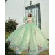 Sage Green Quinceanera Dresses Jacket V Neck 2024 Ball Gown Princess Dress Lace Appliques Vestidos De 15 Anos