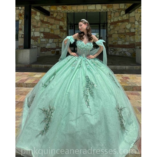 Sagr Green Quinceanera Dresses Sweetheart Neck 2024 Ball Gown Sleeveless Princess Dress Lace Appliques Vestidos De 15 Anos