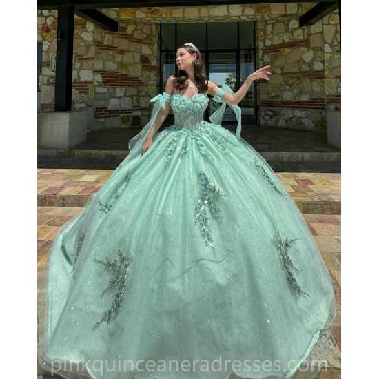 Sagr Green Quinceanera Dresses Sweetheart Neck 2024 Ball Gown Sleeveless Princess Dress Lace Appliques Vestidos De 15 Anos