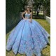 Sleeveless Sky Blue Quince Dress Crystal Birthday Party Gowns Sweetheart Neck Sequin Girls Ball Gown Sweet 16 Dresses