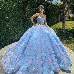 Sleeveless Sky Blue Quince Dress Crystal Birthday Party Gowns Sweetheart Neck Sequin Girls Ball Gown Sweet 16 Dresses