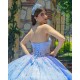 Sleeveless Sky Blue Quince Dress Crystal Birthday Party Gowns Sweetheart Neck Sequin Girls Ball Gown Sweet 16 Dresses