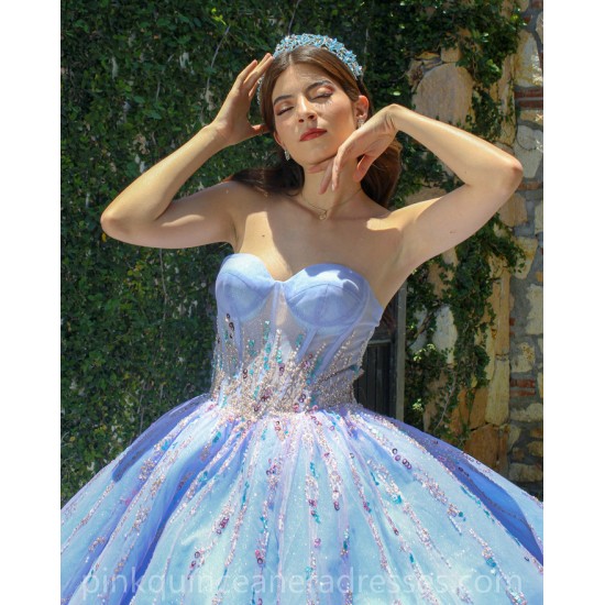 Sleeveless Sky Blue Quince Dress Crystal Birthday Party Gowns Sweetheart Neck Sequin Girls Ball Gown Sweet 16 Dresses