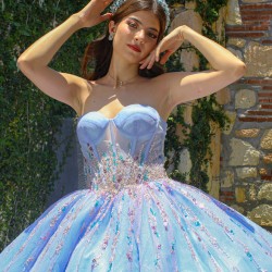 Sleeveless Sky Blue Quince Dress Crystal Birthday Party Gowns Sweetheart Neck Sequin Girls Ball Gown Sweet 16 Dresses