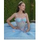 Off Shoulder Sky Blue Quinceanera Dress 3D Butterfly Sweet 15 Prom Party Gowns Sheer Bodice Wear Pageant With Bow