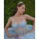 Off Shoulder Sky Blue Quinceanera Dress 3D Butterfly Sweet 15 Prom Party Gowns Sheer Bodice Wear Pageant With Bow