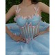 Off Shoulder Sky Blue Quinceanera Dress 3D Butterfly Sweet 15 Prom Party Gowns Sheer Bodice Wear Pageant With Bow