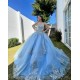 Sleeveless Sky Blue Quinceanera Dress Lace Appliques Birthday Party Dresses Sweetheart Neck Vestidos De 15 Anos With Bow