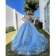 Sleeveless Sky Blue Quinceanera Dress Lace Appliques Birthday Party Dresses Sweetheart Neck Vestidos De 15 Anos With Bow