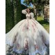 Pearl White Quinceanera Dress Jacket Sleeveless Lace Appliques Birthday Party Gowns Crystal V Neck Crystal Girls Ball Gown Sweet 16 Dresses