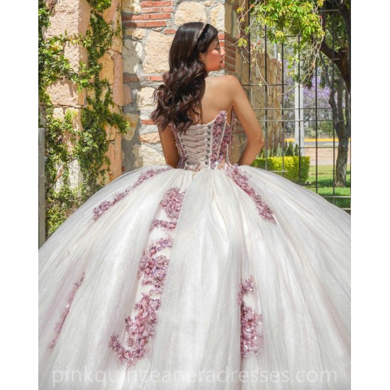 Pearl White Quinceanera Dress Jacket Sleeveless Lace Appliques Birthday Party Gowns Crystal V Neck Crystal Girls Ball Gown Sweet 16 Dresses