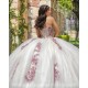 Pearl White Quinceanera Dress Jacket Sleeveless Lace Appliques Birthday Party Gowns Crystal V Neck Crystal Girls Ball Gown Sweet 16 Dresses