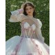 Pearl White Quinceanera Dress Jacket Sleeveless Lace Appliques Birthday Party Gowns Crystal V Neck Crystal Girls Ball Gown Sweet 16 Dresses