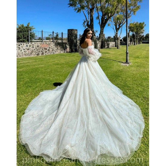 V Neck Vestidos De 15 Anos White Quinceanera Dress Puff Sleeve Birthday Party Dresses 