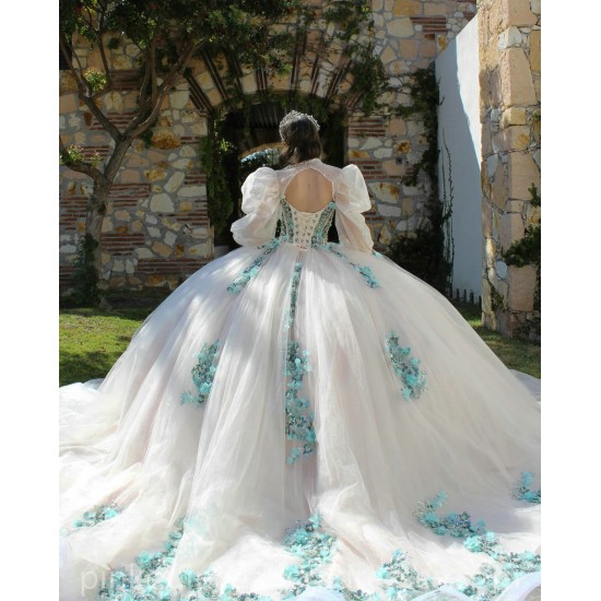 Two Piece Vestidos De 15 Anos White Quinceanera Dresses Sweetheart Neck 2024 Ball Gown Princess Dress Green Lace Appliques 