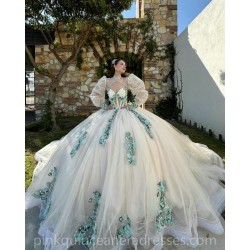 Two Piece Vestidos De 15 Anos White Quinceanera Dresses Sweetheart Neck 2024 Ball Gown Princess Dress Green Lace Appliques 