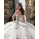 Two Piece Vestidos De 15 Anos White Quinceanera Dresses Sweetheart Neck 2024 Ball Gown Princess Dress Green Lace Appliques 