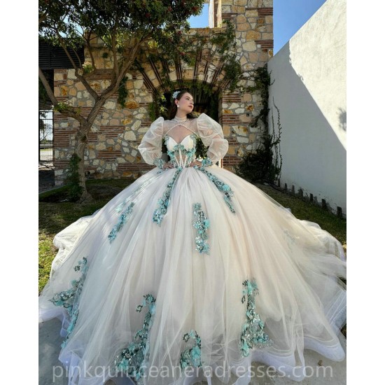 Two Piece Vestidos De 15 Anos White Quinceanera Dresses Sweetheart Neck 2024 Ball Gown Princess Dress Green Lace Appliques 