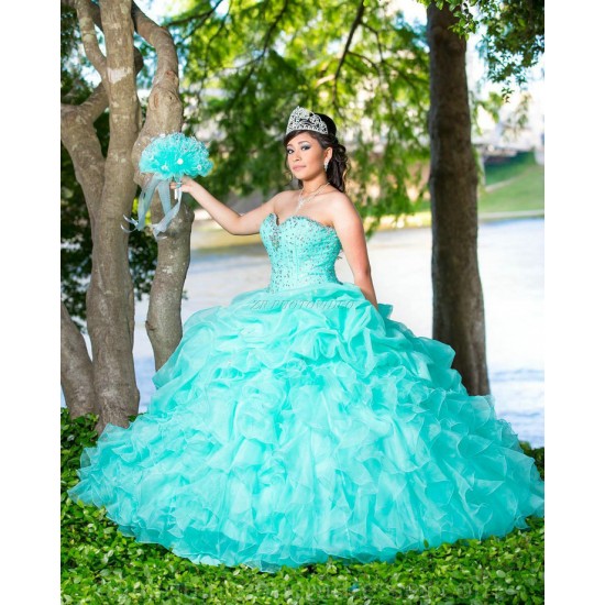 Ruffled Aqua Quinceanera Dress Instagram Gowns Sweetheart Neck Girls Sweet 16 Dresses Sleeveless 15 Birthday Party Robe