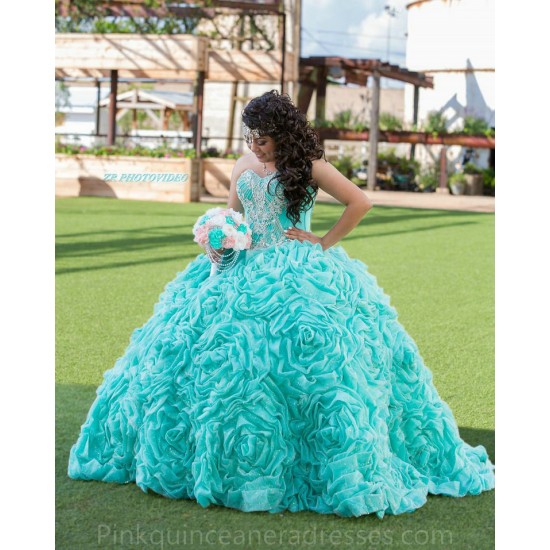 Ruffled Aqua Quinceanera Dress Instagram Gowns Sweetheart Neck Girls Sweet 16 Dresses Sleeveless 15 Birthday Party Robe