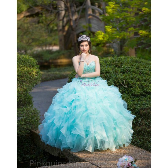 Aqua Quinceanera Dress Ruffled Sleeveless 15 Birthday Party Robe Instagram Gowns Sweetheart Neck Girls Sweet 16 Dresses