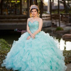 Aqua Quinceanera Dress Ruffled Sleeveless 15 Birthday Party Robe Instagram Gowns Sweetheart Neck Girls Sweet 16 Dresses