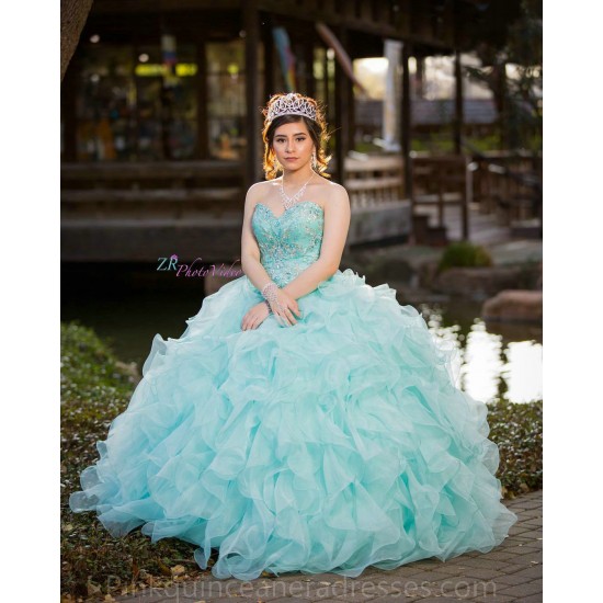 Aqua Quinceanera Dress Ruffled Sleeveless 15 Birthday Party Robe Instagram Gowns Sweetheart Neck Girls Sweet 16 Dresses